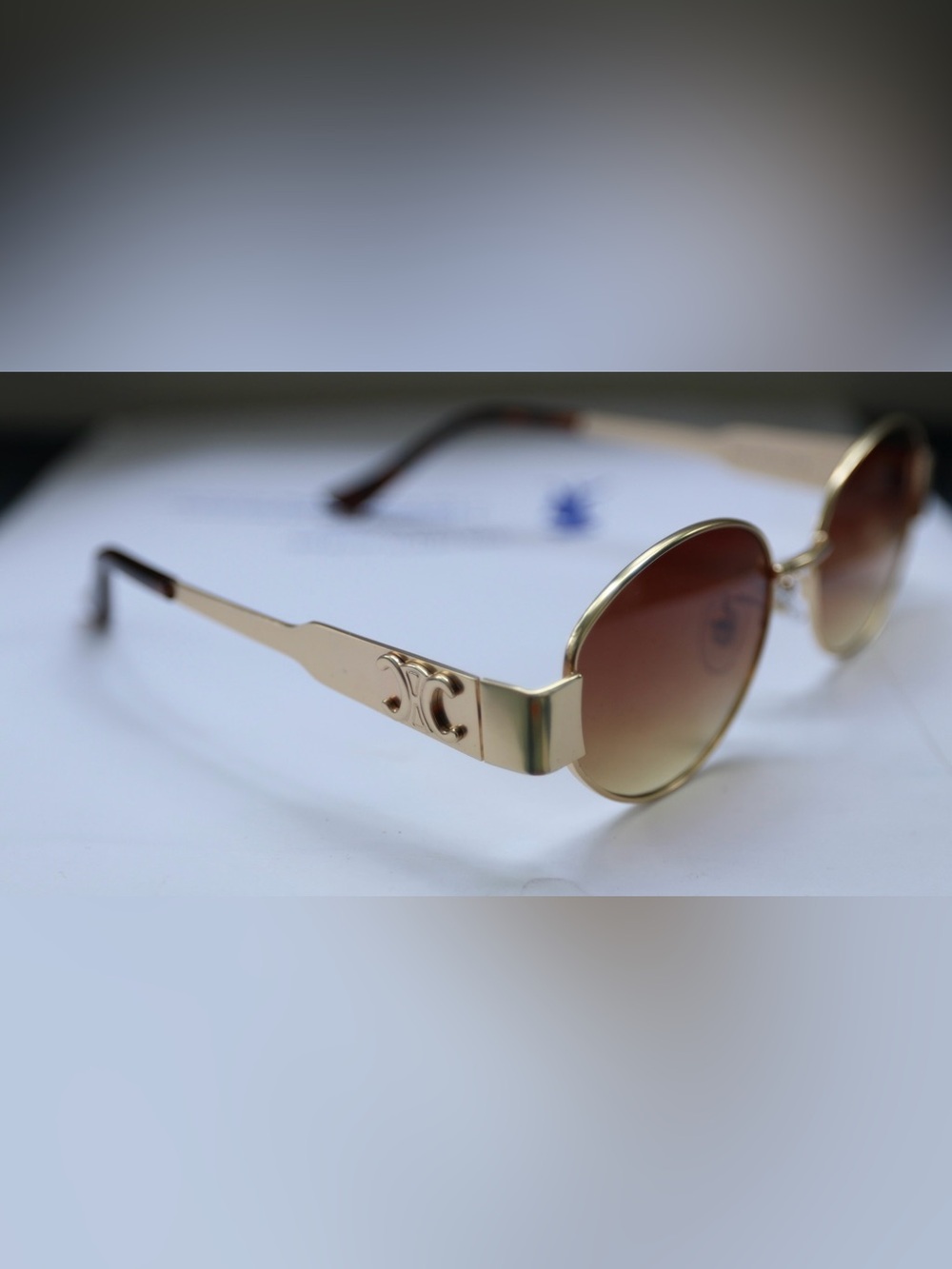 Gold Round Celine Sunglasses with Brown Gradient lense